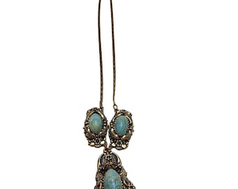 Vintage Elaborate Enamel Stone Pendant Necklace (A2400)