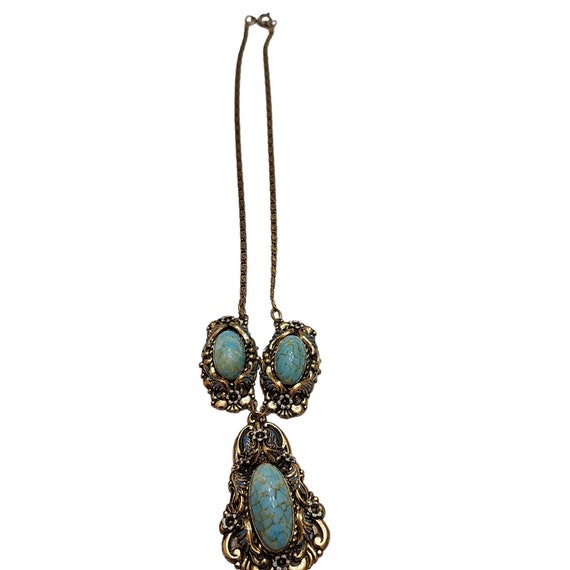 Vintage Elaborate Enamel Stone Pendant Necklace (… - image 1