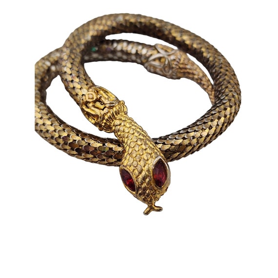 Vintage Adjustable Bronze & Gold Tone Coil Snake … - image 2