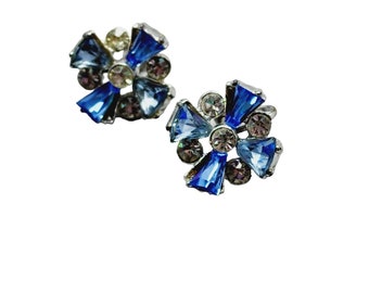 Vintage Older Blingy Rhinestone Screw Back Earrings (A1154)