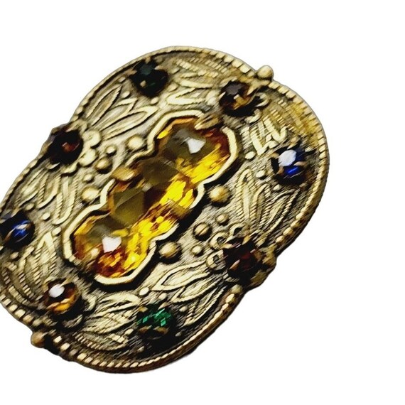 Vintage Dainty Czech Glass Brass Brooch (A981) - image 4