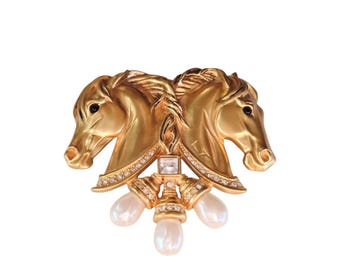 Vintage Elizabeth Taylor Signed "The Hearts In Tandem" Brooch Pin (A9101)