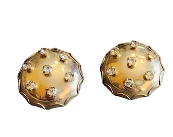 Vintage Domed Rhinestone 80s Clip Earring (A2795)