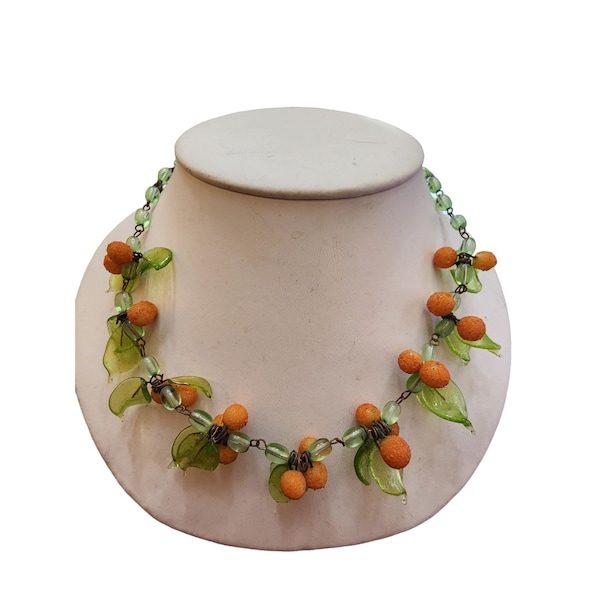 Vintage Older All Original Venetian Glass Fruit Salad Necklace (A3629)