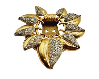 Vintage Unique Circular Jewel Encrusted Leaf Design Dress Clip (A494)