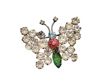Vintage Beautiful Rhinestone Butterfly Brooch (A4364)