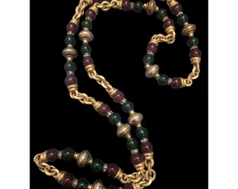 Vintage 80's Heavy Glass & Chain Link Necklace (A3990)