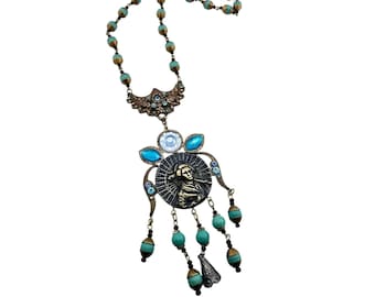 Vintage Reworked Czech Lady Pendant Necklace (A8628)
