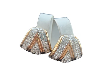Vintage 80's Unsigned Rhinestone Clip Earrings (A4095)