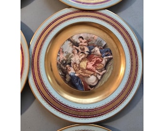 Antique Hand-Painted Gilt Royal Vienna 10.5" Plate Charger Set Of 12 (RV1000)