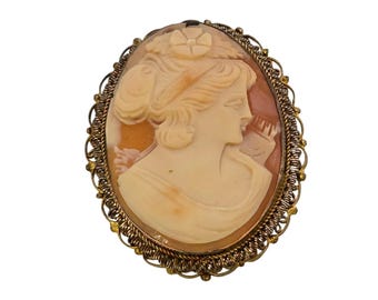 Vintage Gold Filled Or Brass Beautifully Carved Cameo Brooch Pendant (A7707)