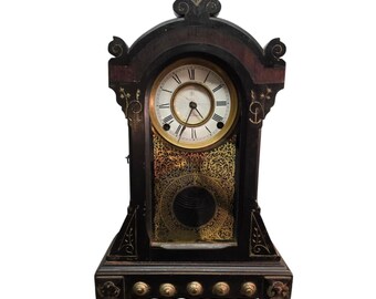 Antique 1880s F. Kroeber Wood Victorian Eastlake Case Mantle Clock