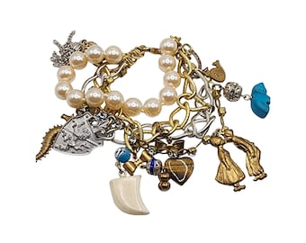 Vintage Faux Pearl & Chain Charm Bracelet (A5068)