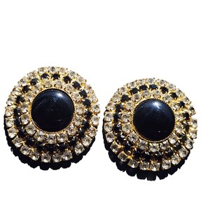 Vintage 80&#39;s Unsigned Rhinestone Clip Earrings (A4093)