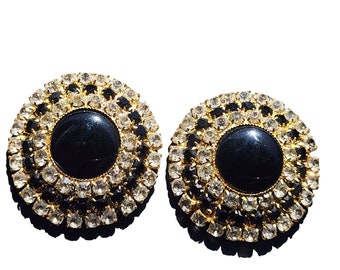 Vintage 80's Unsigned Rhinestone Clip Earrings (A4093)