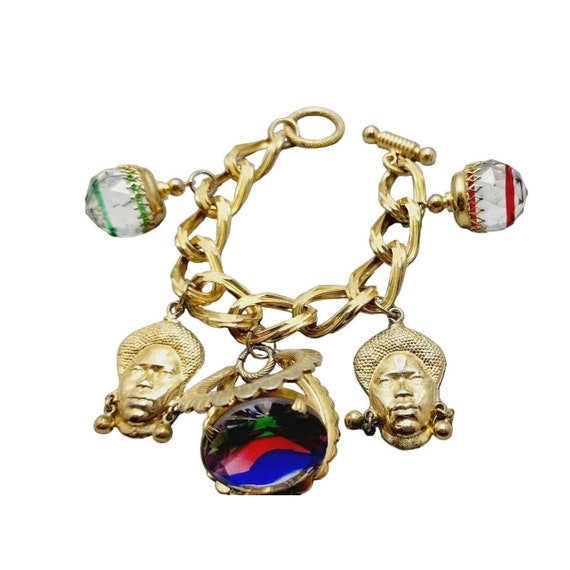 Vintage Rainbow Glass Charm Bracelet (A934)