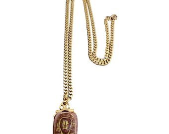 Vintage Signed Art Arthur Pepper Egyptian Revival Glass Pendant Necklace (A2579)