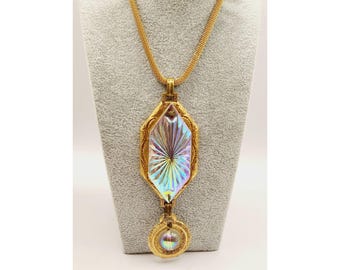 Vintage Unique Huge Crystal Glass Pendant Necklace (A480)