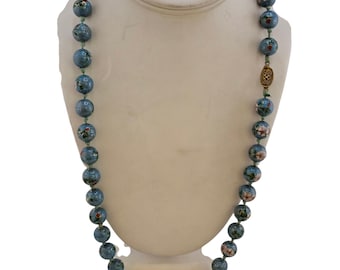 Antique Hand Knotted Blue Cloisonne Necklace (A9089)