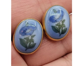 Bing And Grondahl Porcelain Floral 12kt Gold Filled Earrings (A2603)