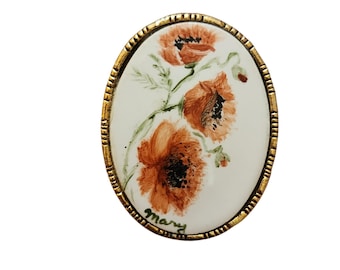 Vintage Painted Porcelain Brooch Or Pendant (A5758)