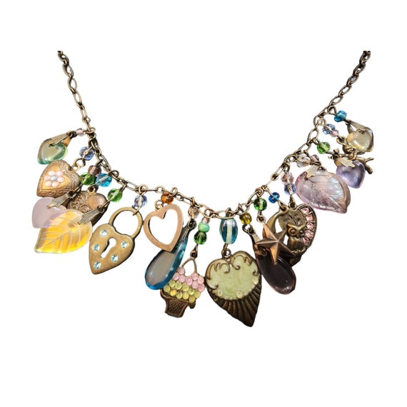 Vintage Glass & Enamel Heart Charm Necklace (A386… - image 2