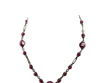 Antique Czechoslovakia Signed Foil Glass Deco Necklace (A3195)