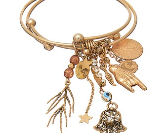 Double bangle vintage charm bracelet