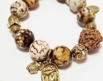NOS Bee Charming Agate semi precious Egyptian Scarab bracelet
