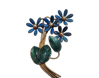 Antique Enamel Wire Floral Spray Brooch (A3638)