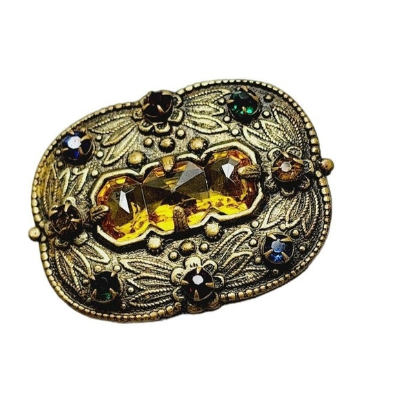 Vintage Dainty Czech Glass Brass Brooch (A981) - image 2