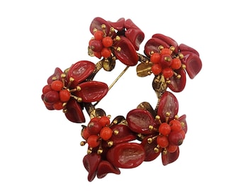 Amazing Signed Czechoslovakia Glass Wreath Style Brooch (A6784)
