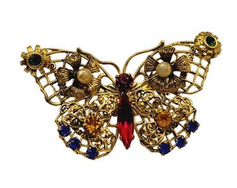 Vintage Czechoslovakia Filigree Butterfly Brooch (A546)