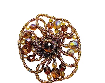 Vintage Early Hand-Wired Glass Flower Brooch (A1190)