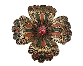 Vintage Signed ART Arthur Pepper Dimensional Enamel Flower Brooch (A4069)