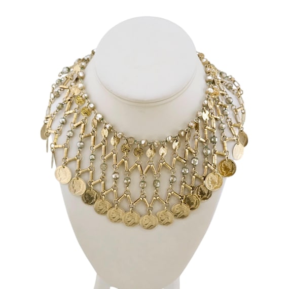 Vintage 80s Faux Pearl & Coin Bib Necklace (A7867) - Etsy