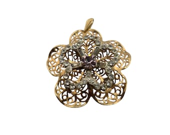 Vintage Rhinestone Flower Pendant (A8092)