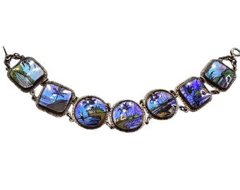 Vintage Butterfly Wing Made in Brazil Panel Bracelet (A8672)
