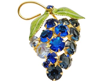 Vintage Enamel & Rhinestone Grape Brooch (A438)