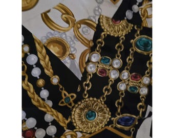 Chanel Silk Jeweled Double Check Silk Scarf (A7761) - Etsy