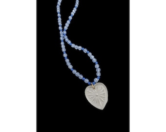 Etched Glass Heart Pendant Crystal Beaded Necklace (A5809)