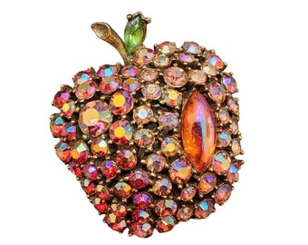 Vintage Signed ART Arthur Pepper Ab Pink Apple Rhinestone Brooch (A1920)