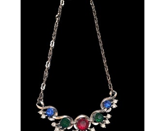 Vintage Unsigned Glass/Rhinestone Necklace (A3996)