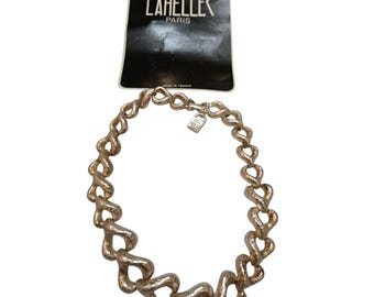 Vintage 80s Rare Alexis Lahellec Paris NOS Matte Silver Metal Heart Necklace