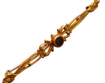 Antique Brass And Faceted Glass Bar Pin Brooch (A8194)