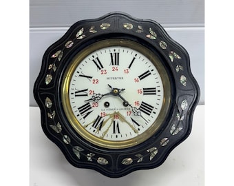 Antique French Dutertre La Ferte Gaucher Mother of Pearl Inlay Wall Clock