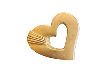 Vintage 80s Heavy Matte Gold Heart Brooch (A2490)