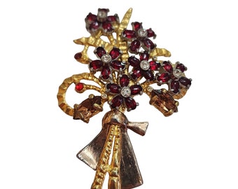 Vintage Heavy Early Riveted Floral Spray Brooch (A3637)