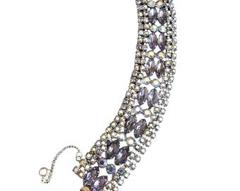 Vintage Unsigned Lilac & Lilac AB Rhinestone Wide Bracelet (A9484)
