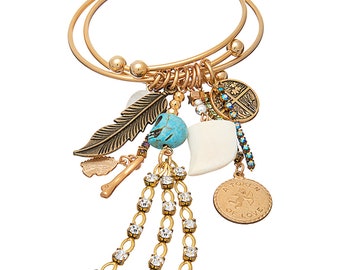 Double bangle vintage charm bracelet